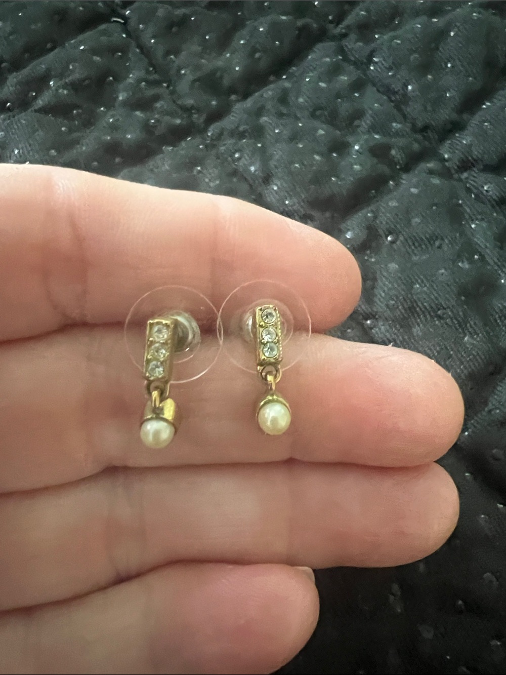 Vintage Avon Pearlesque & Rhinestone Drop Earrings - Gold Tone